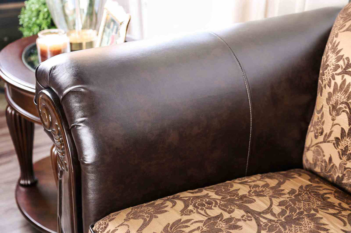 Quirino Tan/Dark Brown Loveseat from Furniture of America - Luna Furniture