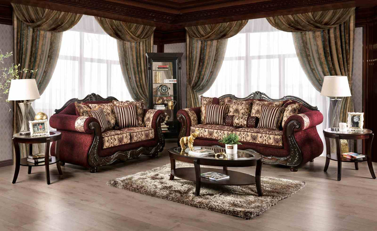 Matteo Burgundy/Brown Traditional Living Room Set from Furniture of America - Luna Furniture