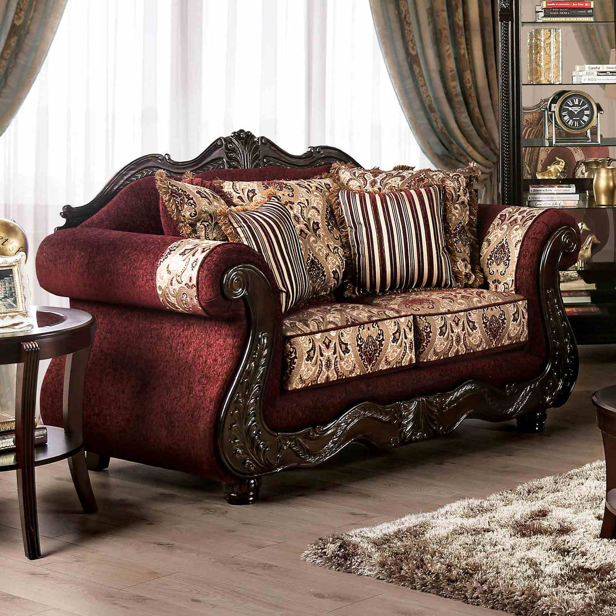 Matteo Burgundy/Brown Traditional Living Room Set from Furniture of America - Luna Furniture