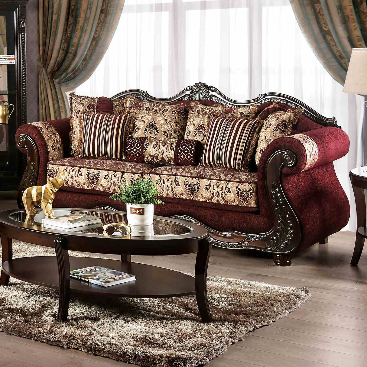 Matteo Burgundy/Brown Traditional Living Room Set from Furniture of America - Luna Furniture