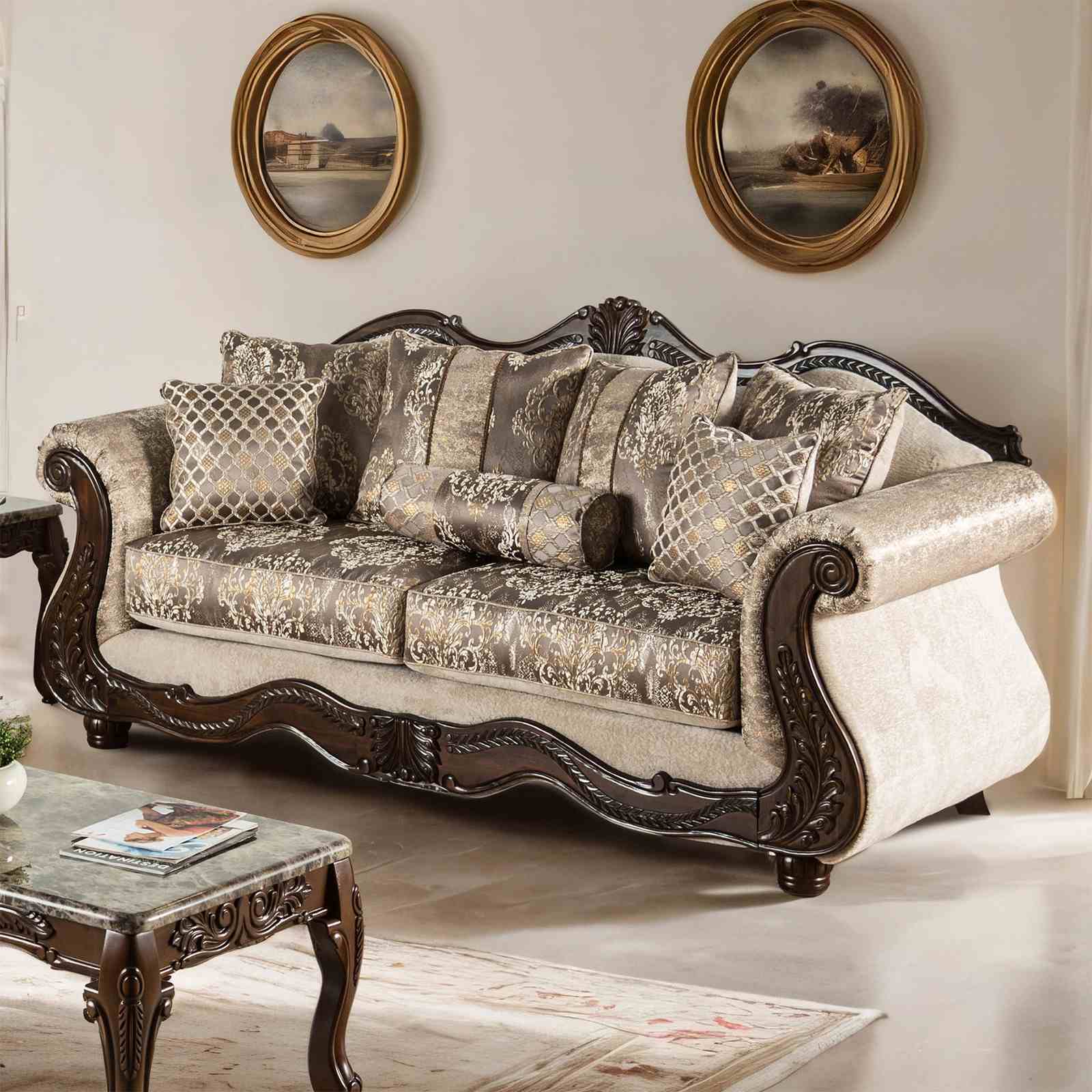 Furniture of America Andalusia Light Brown/Dark Cherry Sofa – Luna