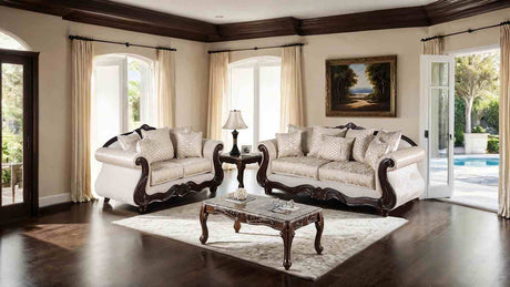 Huelva Beige/Dark Cherry Loveseat from Furniture of America - Luna Furniture