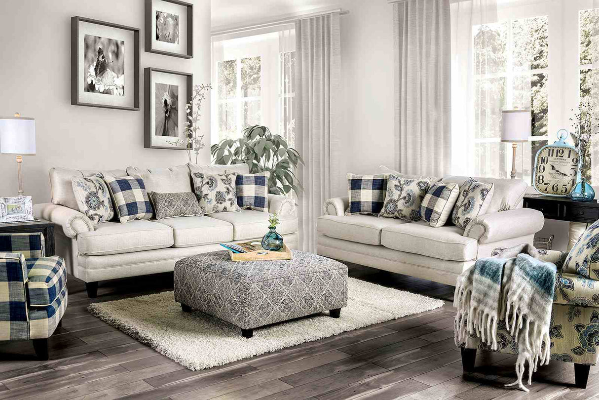 Nash Ivory/Navy Transitional Living Room Set from Furniture of America - Luna Furniture