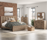 Oliandon Light Brown King Panel Bed, Mirror and Dresser with Chest