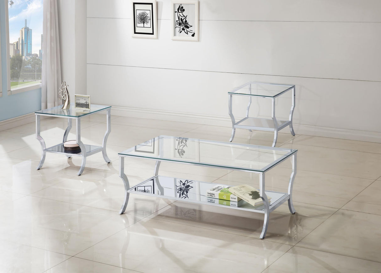 Saide Chrome 3-Piece Glass Top Coffee and End Table Set from Coaster - Luna Furniture