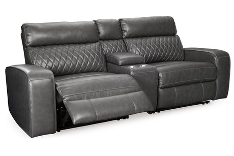 Samperstone Gray 3-Piece Power Reclining Sectional Loveseat from Ashley - Luna Furniture