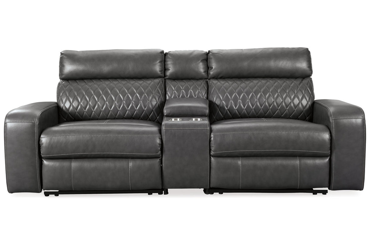 Samperstone Gray 3-Piece Power Reclining Sectional Loveseat from Ashley - Luna Furniture