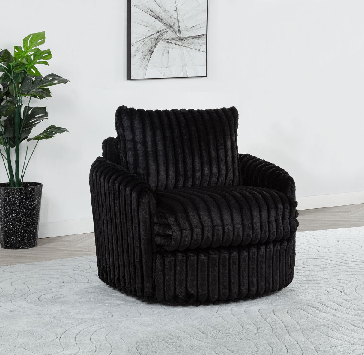 Sarco Black Corduroy Upholstered Swivel Accent Arm Chair from Coaster - Luna Furniture
