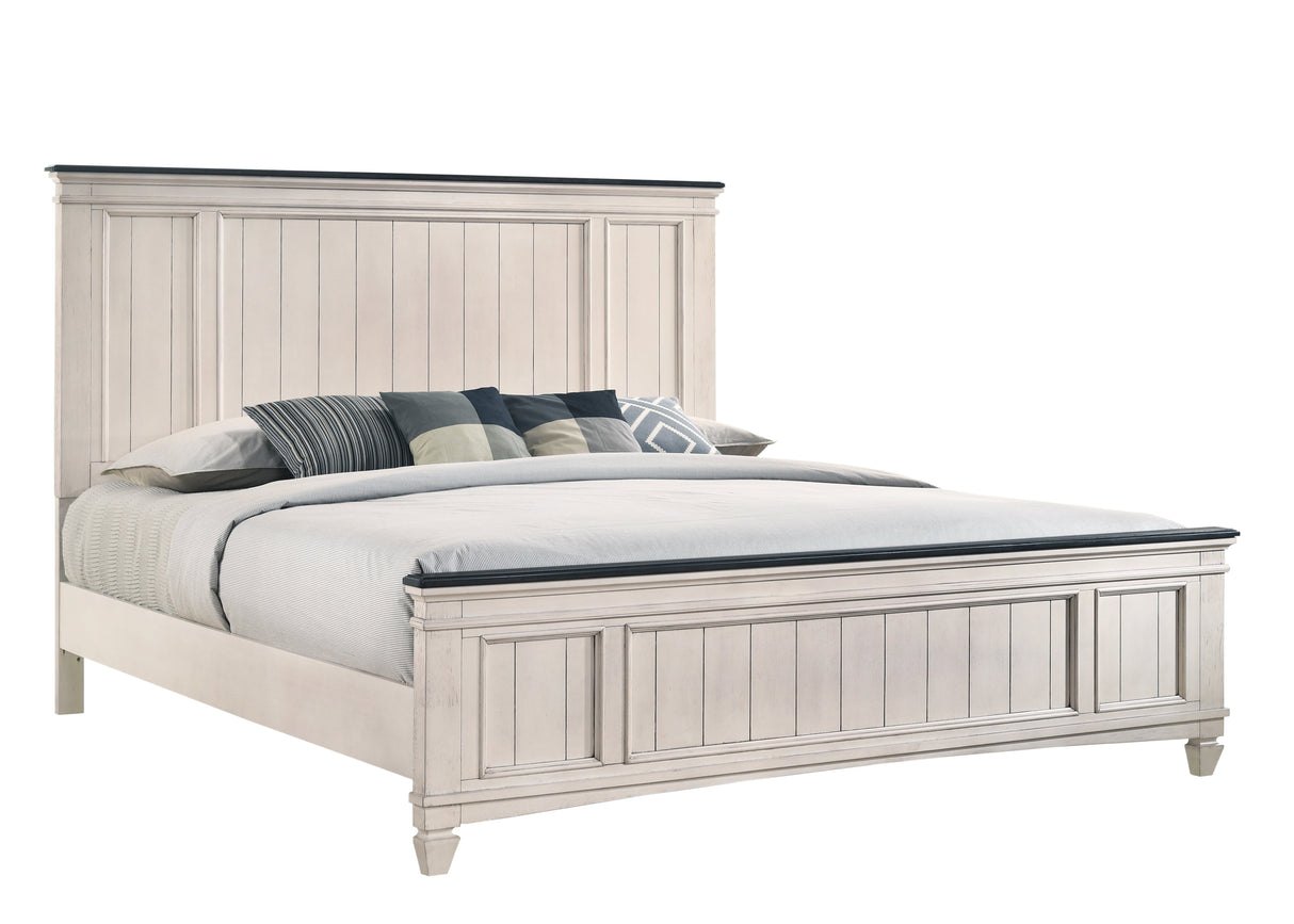 Sawyer Antique White/Brown King Panel Bed from Crown Mark - Luna Furniture