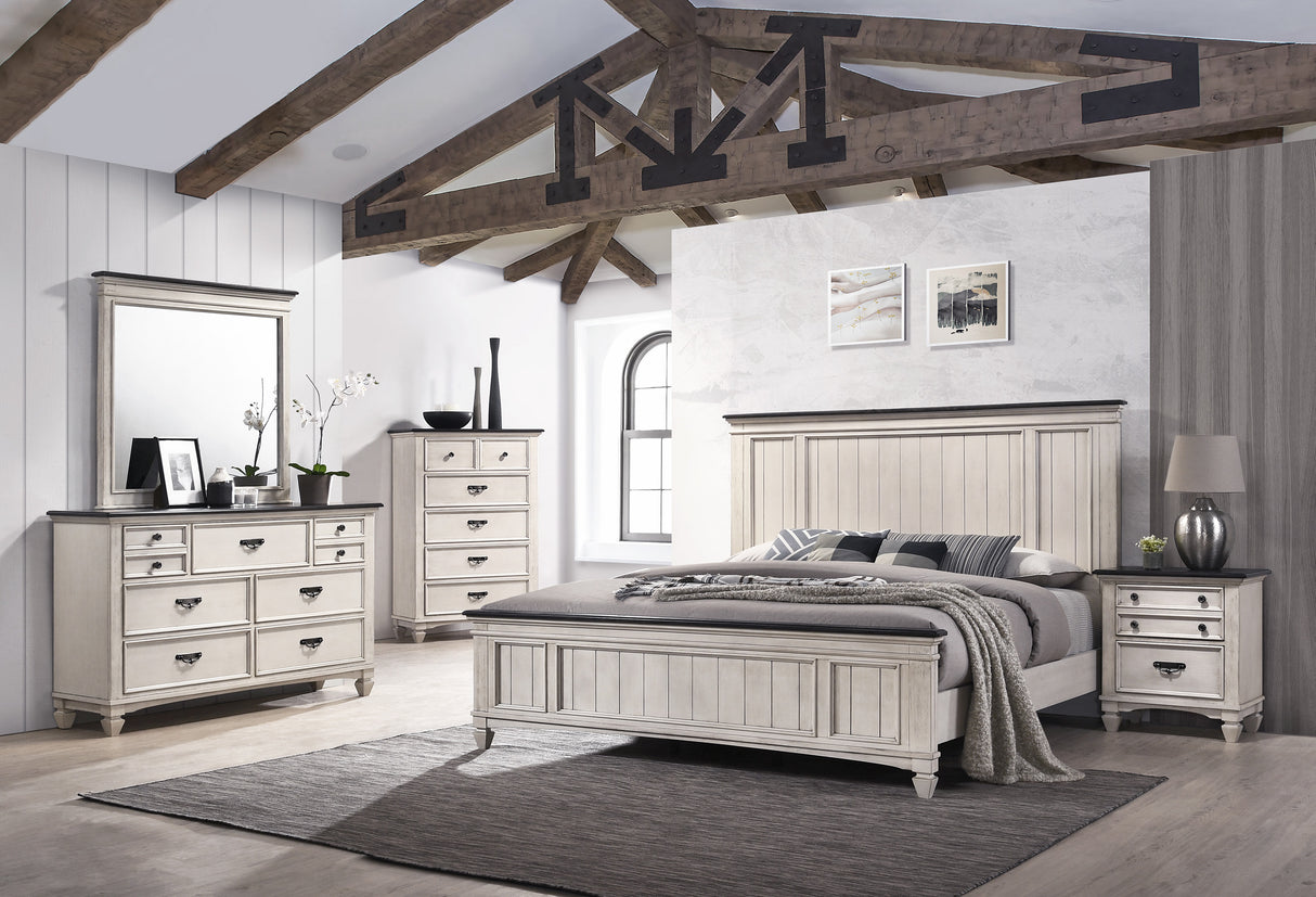 Sawyer Antique White/Brown Panel Bedroom Set from Crown Mark - Luna Furniture