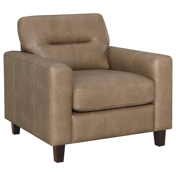 Scotland Brown Faux Leather Upholstered Track Arm Chair