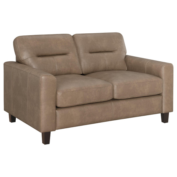 Scotland Brown Faux Leather Upholstered Track Arm Loveseat