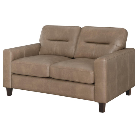Scotland Brown Faux Leather Upholstered Track Arm Loveseat from Coaster - Luna Furniture