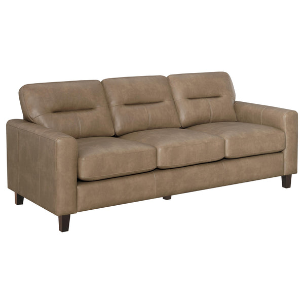 Scotland Brown Faux Leather Upholstered Track Arm Sofa