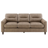 Scotland Brown Faux Leather Upholstered Track Arm Sofa from Coaster - Luna Furniture