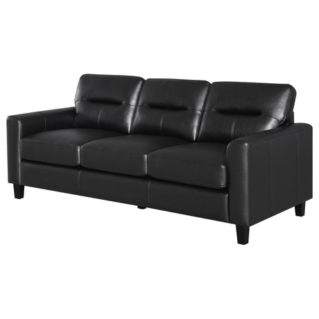 Scotland Faux Leather Upholstered Track Arm Sofa Black from Coaster - Luna Furniture