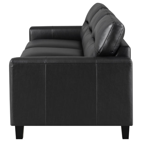 Scotland Faux Leather Upholstered Track Arm Sofa Black from Coaster - Luna Furniture
