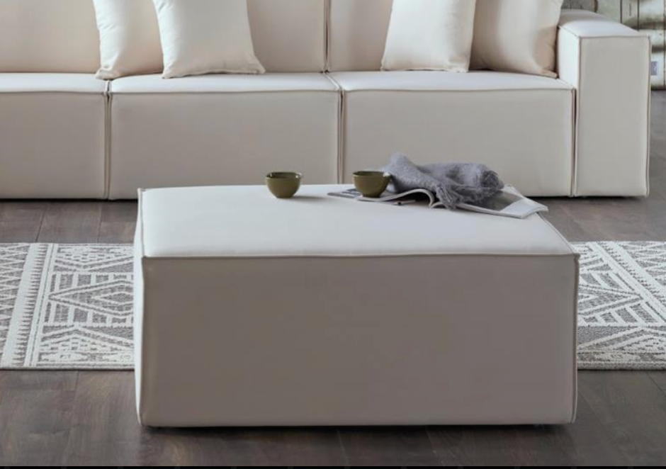 Daya Manori Ekru Ottoman from Bellona - Luna Furniture