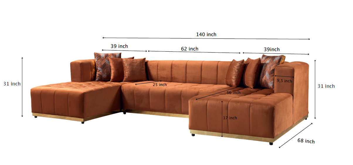 Elisha Orange Velvet Double Chaise 140" Sectional from Nova Furniture - Luna Furniture