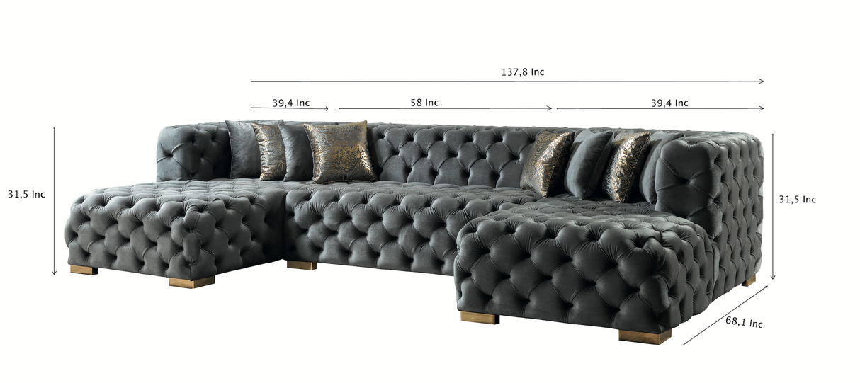 Neva Gray Velvet Double Chaise Sectional from Nova Furniture - Luna Furniture