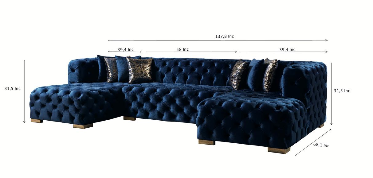 Neva Blue Velvet Double Chaise Sectional from Nova Furniture - Luna Furniture