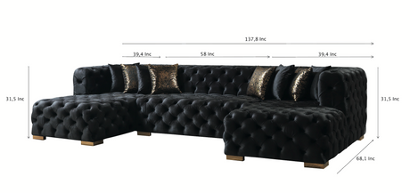 Neva Black Velvet Double Chaise Sectional from Nova Furniture - Luna Furniture