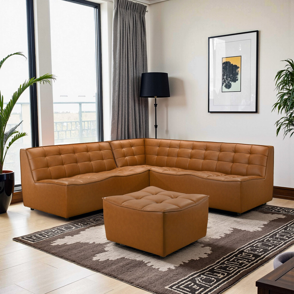 Selen Cognac Corner Sectional Sofa with Ottoman from Midinmod - Luna Furniture