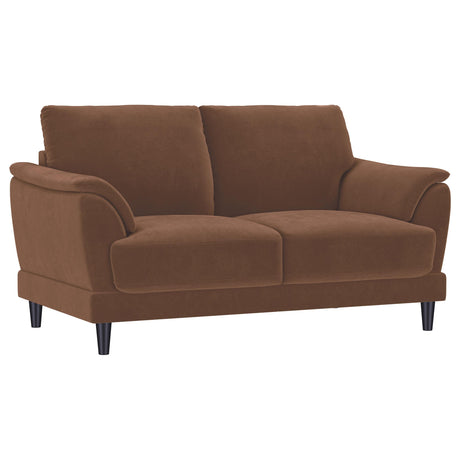 Selma Rust Velvet Crescent Arm Loveseat from Coaster - Luna Furniture