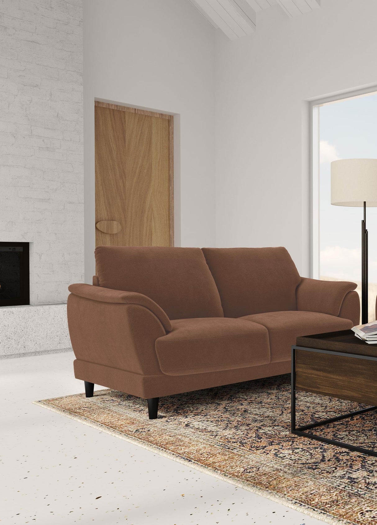 Selma Rust Velvet Crescent Arm Loveseat from Coaster - Luna Furniture