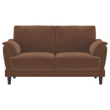 Selma Rust Velvet Crescent Arm Loveseat from Coaster - Luna Furniture
