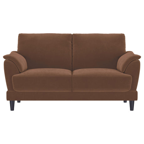 Selma Rust Velvet Crescent Arm Loveseat from Coaster - Luna Furniture