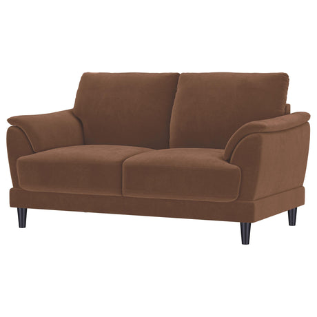 Selma Rust Velvet Crescent Arm Loveseat from Coaster - Luna Furniture