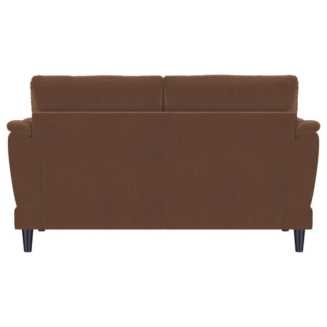 Selma Rust Velvet Crescent Arm Loveseat from Coaster - Luna Furniture