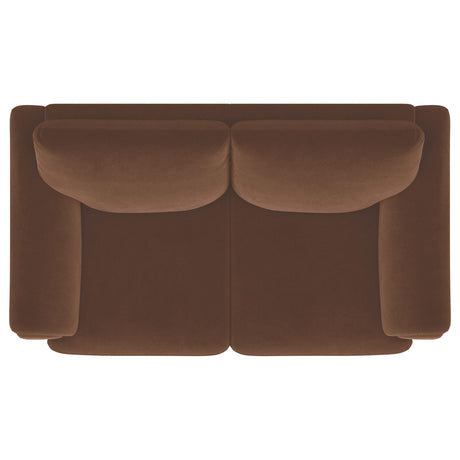 Selma Rust Velvet Crescent Arm Loveseat from Coaster - Luna Furniture