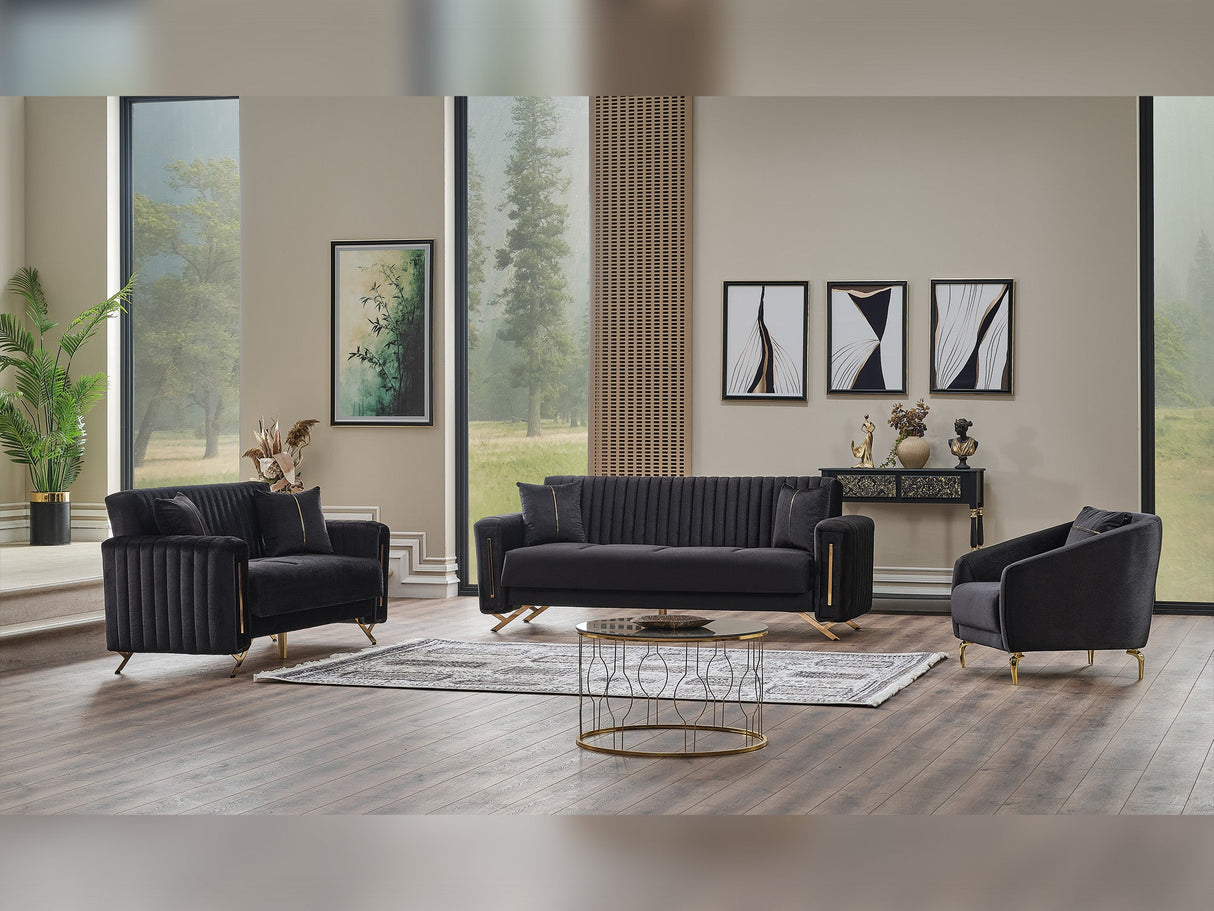 Senfoni 3-pieces (Sofa & Loveseat & Chair) Livingroom Set in Black from Furnia - Luna Furniture