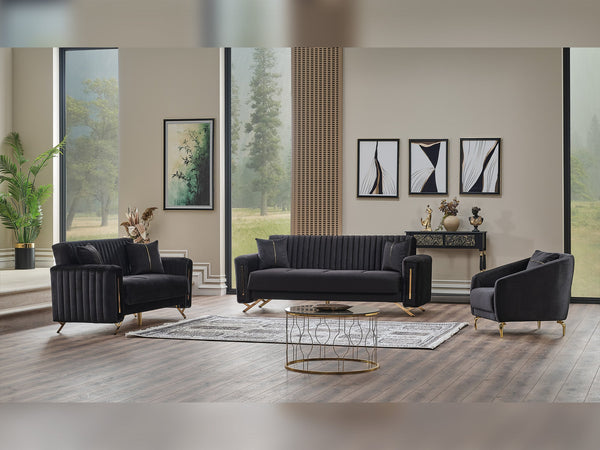 Senfoni 3-pieces (Sofa & Loveseat & Chair) Livingroom Set in Black