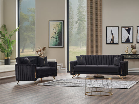 Senfoni 3-pieces (Sofa & Loveseat & Chair) Livingroom Set in Black from Furnia - Luna Furniture