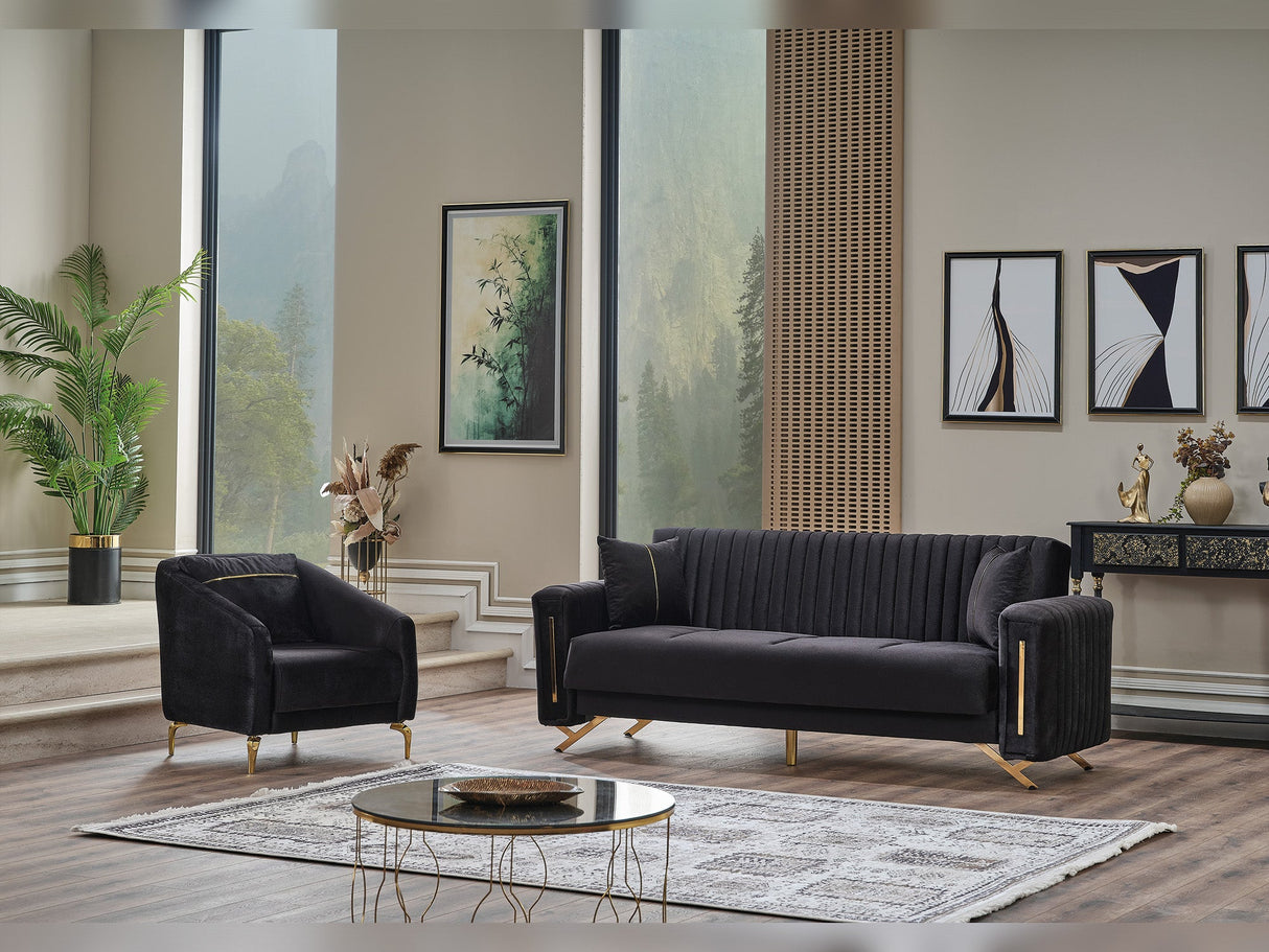 Senfoni 3-pieces (Sofa & Loveseat & Chair) Livingroom Set in Black from Furnia - Luna Furniture