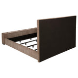 Senna Brown Upholstered California King Audio Fireplace Bed from Coaster - Luna Furniture
