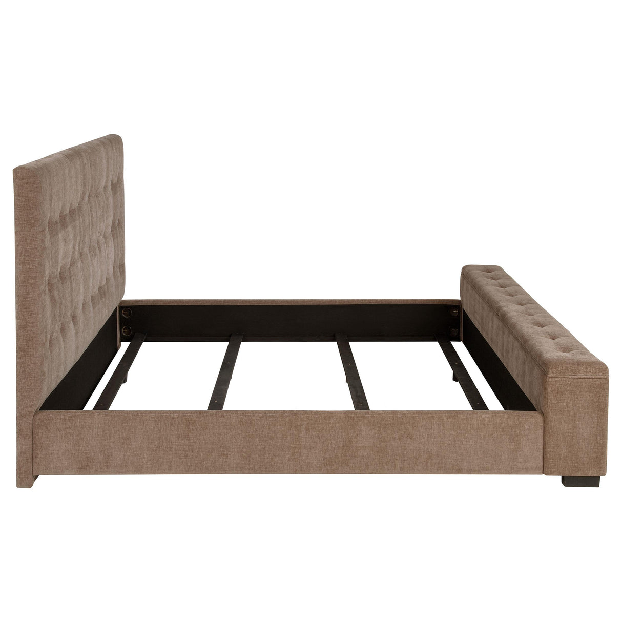 Senna Brown Upholstered California King Audio Fireplace Bed from Coaster - Luna Furniture