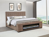 Senna Brown Upholstered Eastern King Audio Fireplace Bed from Coaster - Luna Furniture