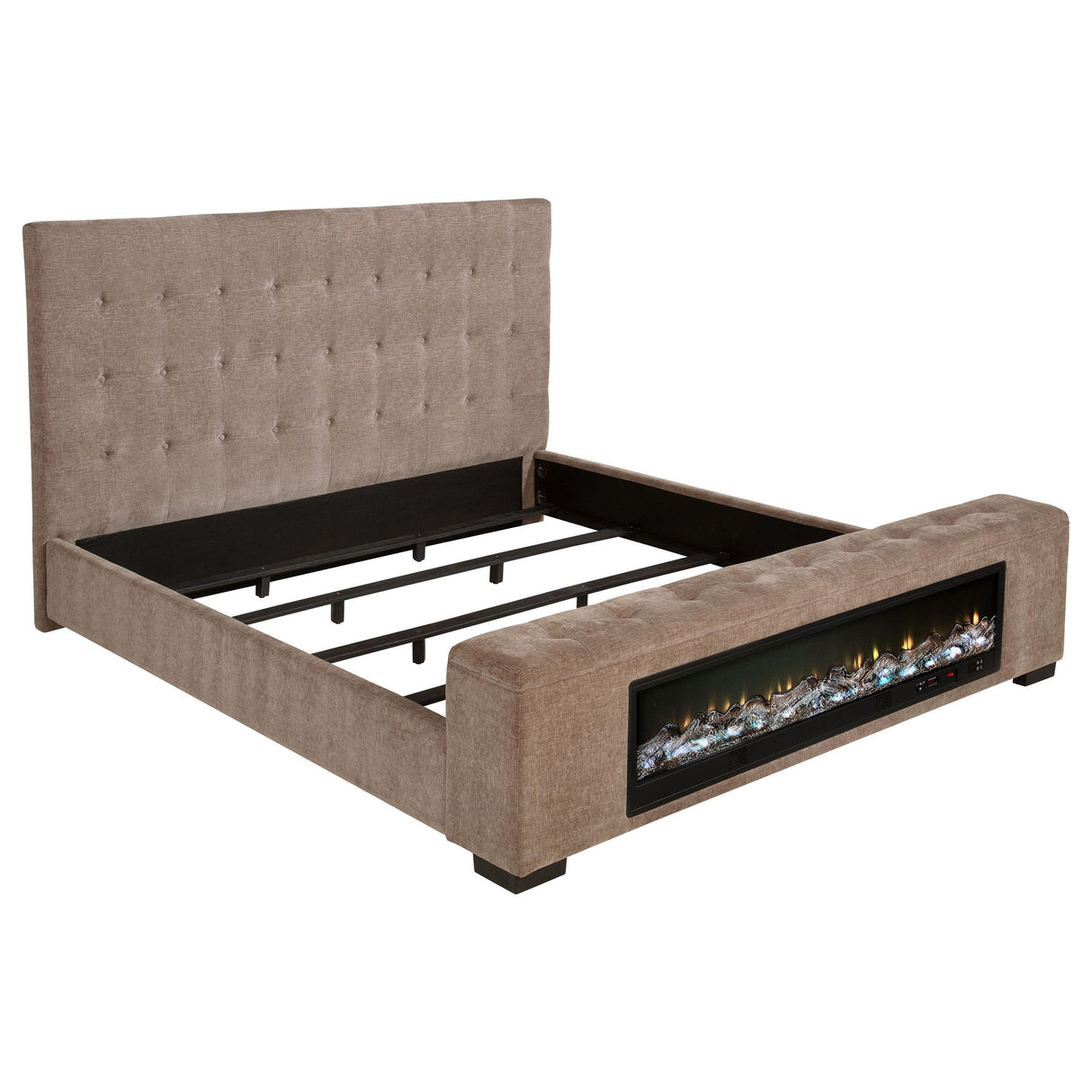 Senna Brown Upholstered Queen Audio Fireplace Bed from Coaster - Luna Furniture