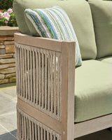 Serena Shores Outdoor Sofa and 2 Chairs with Coffee Table in Beige/Green from Ashley Furniture - Luna Furniture