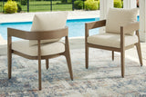 Serene Bay Dark Brown/White Outdoor Dining Arm Chair with Cushion from Ashley - Luna Furniture