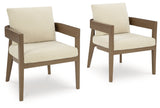 Serene Bay Dark Brown/White Outdoor Dining Arm Chair with Cushion from Ashley - Luna Furniture