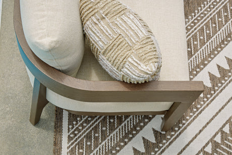 Serene Bay Dark Brown/White Outdoor Loveseat with Cushion from Ashley Furniture - Luna Furniture