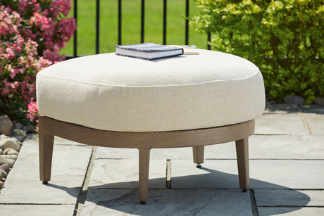 Serene Bay Dark Brown/White Outdoor Ottoman with Cushion from Ashley - Luna Furniture