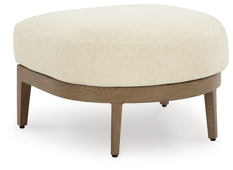 Serene Bay Dark Brown/White Outdoor Ottoman with Cushion from Ashley - Luna Furniture