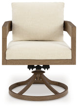 Serene Bay Dark Brown/White Outdoor Swivel Dining Chair with Cushion from Ashley - Luna Furniture