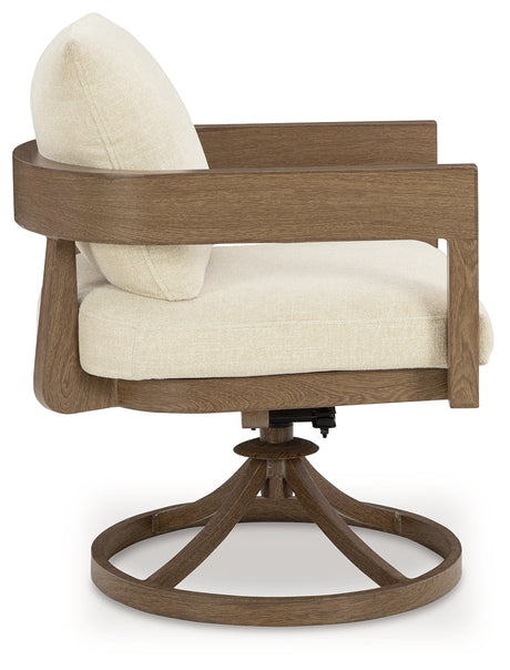 Serene Bay Dark Brown/White Outdoor Swivel Dining Chair with Cushion from Ashley - Luna Furniture